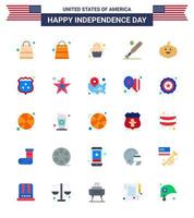 25 signos planos de estados unidos celebración del día de la independencia símbolos de seguridad bola de estados unidos elementos de diseño de vector de día de estados unidos editables de estados unidos