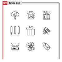 Group of 9 Outlines Signs and Symbols for gift box gift accessories nature Editable Vector Design Elements