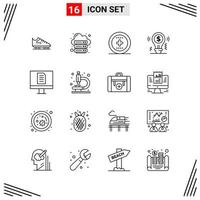 16 Icons Line Style Grid Based Creative Outline Symbols for Website Design Simple Line Icon Signs Isolated on White Background 16 Icon Set Creative Black Icon vector background