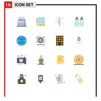 Mobile Interface Flat Color Set of 16 Pictograms of globe gems computer earrings medical Editable Pack of Creative Vector Design Elements