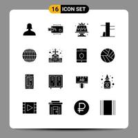 Mobile Interface Solid Glyph Set of 16 Pictograms of building globe bakery global sweet Editable Vector Design Elements