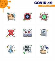 Covid19 Protection CoronaVirus Pendamic 9 Filled Line Flat Color icon set such as ribbon hiv virus cancer microorganism viral coronavirus 2019nov disease Vector Design Elements