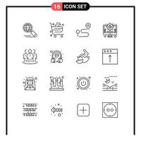 Pictogram Set of 16 Simple Outlines of audience marketing gift management pin Editable Vector Design Elements