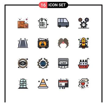 paquete de 16 líneas llenas de colores planos modernos, signos y símbolos para medios de impresión web, como ideas de escaleras, desarrollo de furgonetas de entrega, codificación de elementos de diseño de vectores creativos editables