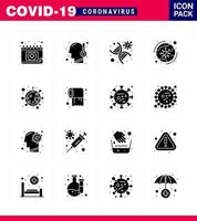 16 conjunto negro de glifos sólidos de iconos epidémicos del virus de la corona, como infección coronavirus virus de adn virus coronavirus viral 2019nov elementos de diseño de vectores de enfermedad