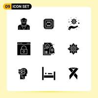 9 Thematic Vector Solid Glyphs and Editable Symbols of financial password management page interface Editable Vector Design Elements