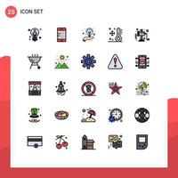 Filled line Flat Color Pack of 25 Universal Symbols of grinder temperature bulb summer holiday Editable Vector Design Elements