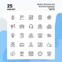 25 negocios modernos y elementos esenciales de negocios conjunto de iconos 100 archivos eps 10 editables concepto de logotipo de empresa ideas diseño de icono de línea vector