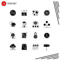 Pack of 16 Modern Solid Glyphs Signs and Symbols for Web Print Media such as year new news label fireworks Editable Vector Design Elements