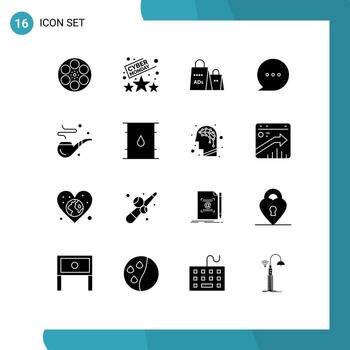 User Interface Pack of 16 Basic Solid Glyphs of cigar chat time bubble shopping ad Editable Vector Design Elements
