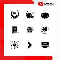 Pack of 9 creative Solid Glyphs of global business health globe food Editable Vector Design Elements