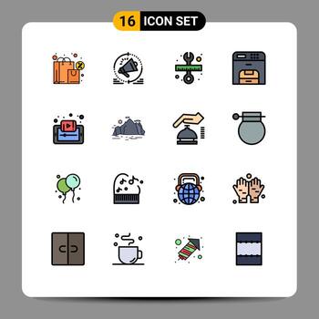 Set of 16 Modern UI Icons Symbols Signs for document machine loudspeaker device scale Editable Creative Vector Design Elements