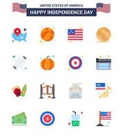 Editable Vector Line Pack of USA Day 16 Simple Flats of barbecue usa usa american football Editable USA Day Vector Design Elements