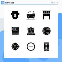 9 Solid Glyph concept for Websites Mobile and Apps building bank water money banking Editable Vector Design Elements