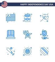 Modern Set of 9 Blues and symbols on USA Independence Day such as usa american match star american Editable USA Day Vector Design Elements