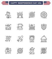 Editable Vector Line Pack of USA Day 16 Simple Lines of landmark american men video movis Editable USA Day Vector Design Elements