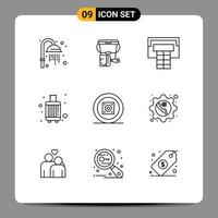 Modern Set of 9 Outlines and symbols such as sound music sport boom box suitcase Editable Vector Design Elements