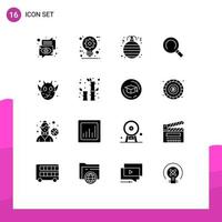 16 Thematic Vector Solid Glyphs and Editable Symbols of angry magnifier design general christmas Editable Vector Design Elements