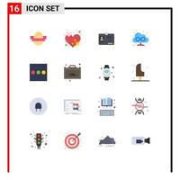 Group of 16 Flat Colors Signs and Symbols for business menu card list cloud Editable Pack of Creative Vector Design Elements