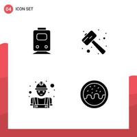4 Thematic Vector Solid Glyphs and Editable Symbols of rail watch kit transportation mallet construction Editable Vector Design Elements