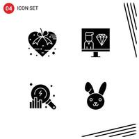 Set of 4 Modern UI Icons Symbols Signs for heart programming valentine develop analytics Editable Vector Design Elements