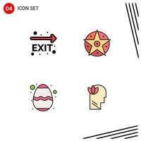 4 User Interface Filledline Flat Color Pack of modern Signs and Symbols of exit egg navigation project festival Editable Vector Design Elements