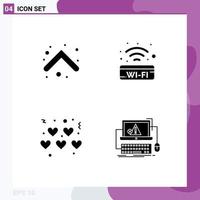 Set of 4 Vector Solid Glyphs on Grid for arrow love direction signal computer Editable Vector Design Elements