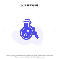 Our Services Flask Lab Test Medical Solid Glyph Icon Web card Template vector