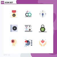 Group of 9 Flat Colors Signs and Symbols for coffee disc love compact target Editable Vector Design Elements