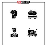 Solid Glyph Pack of 4 Universal Symbols of activity boss human dumpper head Editable Vector Design Elements