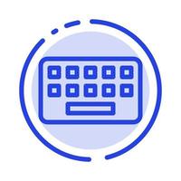 teclado tablero de escritura clave azul línea punteada icono de línea vector