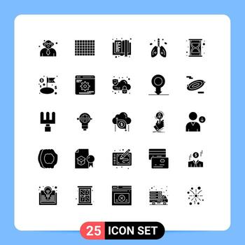 Pictogram Set of 25 Simple Solid Glyphs of time efficiency e learning organ heart Editable Vector Design Elements