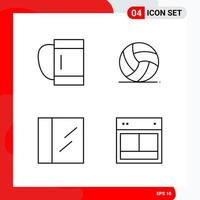 Creative Set of 4 Universal Outline Icons isolated on White Background Creative Black Icon vector background