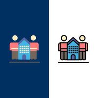 Culture Friendly Friends Home Life  Icons Flat and Line Filled Icon Set Vector Blue Background