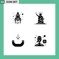 Pictogram Set of 4 Simple Solid Glyphs of rocket call launch of phone Editable Vector Design Elements