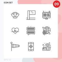 9 Universal Outline Signs Symbols of dollar ice settings cube pulse Editable Vector Design Elements