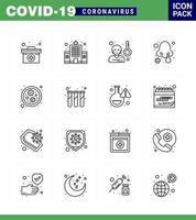 iconos de conciencia de coronavirus icono de 16 líneas relacionado con la gripe del virus de la corona, como gérmenes infección nasal fiebre infección nasal coronavirus viral frío 2019nov elementos de diseño de vectores de enfermedad