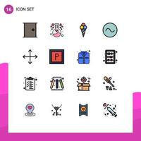 Universal Icon Symbols Group of 16 Modern Flat Color Filled Lines of navigation arrows love wave sine Editable Creative Vector Design Elements