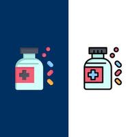 Bottle Medicine Tablet flat and line filled icon vector