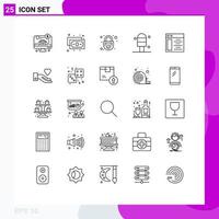 Mobile Interface Line Set of 25 Pictograms of hand web page padlock web cream Editable Vector Design Elements