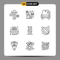 9 Black Icon Pack Outline Symbols Signs for Responsive designs on white background 9 Icons Set Creative Black Icon vector background