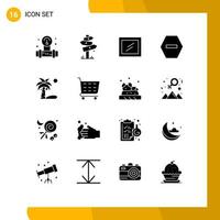 Modern Set of 16 Solid Glyphs and symbols such as summer coconut label beach denied Editable Vector Design Elements