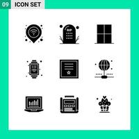 Pictogram Set of 9 Simple Solid Glyphs of internet of things hand watch grave wardrobe interior Editable Vector Design Elements