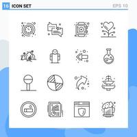 Modern 16 Line style icons Outline Symbols for general use Creative Line Icon Sign Isolated on White Background 16 Icons Pack Creative Black Icon vector background