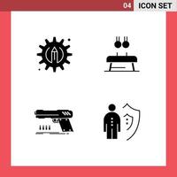 Pack of 4 creative Solid Glyphs of creative handgun exercise rings shooter Editable Vector Design Elements