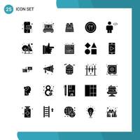 Editable Vector Line Pack of 25 Simple Solid Glyphs of code avatar print plate fork Editable Vector Design Elements