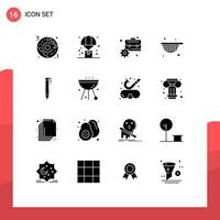 Universal Icon Symbols Group of 16 Modern Solid Glyphs of design pen briefcase food strainer Editable Vector Design Elements