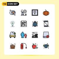 User Interface Pack of 16 Basic Flat Color Filled Lines of bulb vegetable config pumpkin ribbon Editable Creative Vector Design Elements