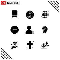 Modern Set of 9 Solid Glyphs Pictograph of analytics left computer arrow pie Editable Vector Design Elements