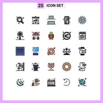 Mobile Interface Filled line Flat Color Set of 25 Pictograms of slustion atoumated bottom camping location Editable Vector Design Elements